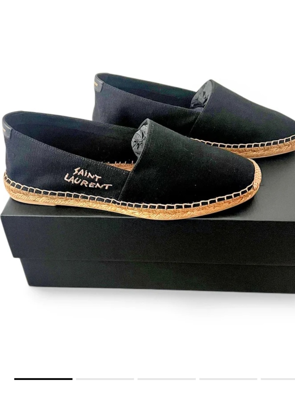 Saint Laurent Black Canvas Espadrilles with Natural Jute Trim